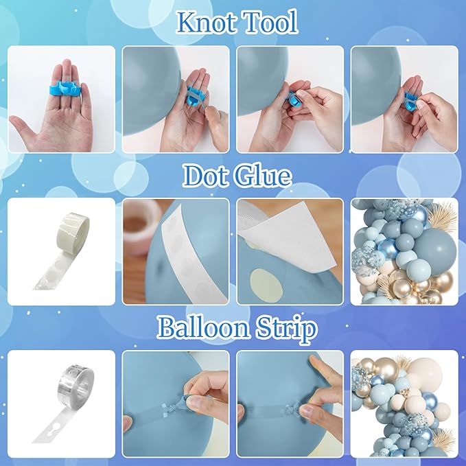 156Pcs Dusty Blue Balloons Arch Garland Kit, Dusty Baby Pastel Blue Chrome Gold Blue Sand White Confetti Balloon for Boy Baby Shower Decorations Bridal Shower Gender Reveal Birthday Party Supplies