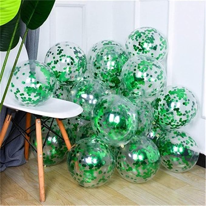 KIRIKOU Pack of 24 Pieces Confetti Balloons 12 Inch Latex Party Balloons for Party Decorations, Wedding, Engagement, Bridal, Birthday and Shower (Green)