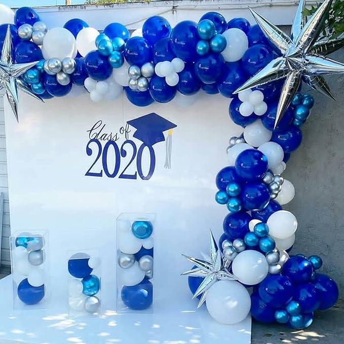 Voircoloria 130pcs Royal Blue Balloons Different Sizes 18" 12" 10" 5" Party Latex Balloons for Birthday Graduation Baby Shower Anniversary Nautical Party Decorations