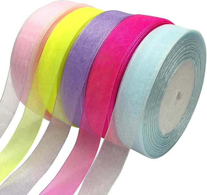 Chenkou Craft Solid Organza Ribbon 1 Roll 50 Yards Peach 1" (25mm) Craft Bow Party Christmas Decoration Packing Ribbons (Peach, 1"(25mm))