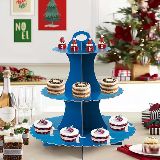 Soleebee 3-Tier Cupcake Stand, Cardboard Cupcake Tower, Dessert Cup Cake Stand Tower for Birthday Wedding Party Decoration, Cupcake Tier Stand 1 Set (Dark Blue)