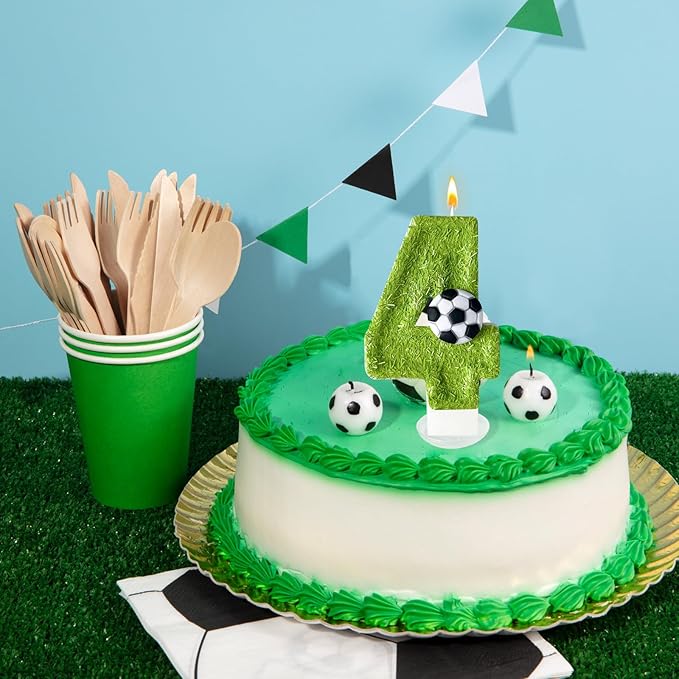 4th Birthday Candles,Soccer Birthday Decorations,Suitable for Girl and boy Cake Toppers, Wedding Cakes, Anniversaries, Party Celebrations, Birthday Decorations