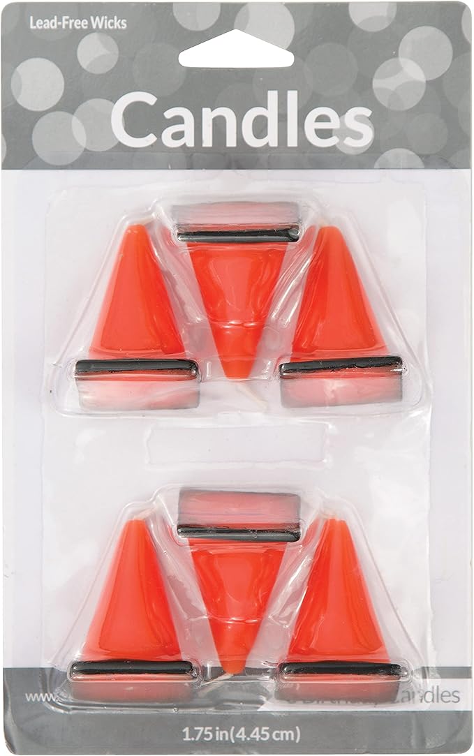 Creative Converting 6-Count Molded Candles, Cone-Shaped Under Construction -