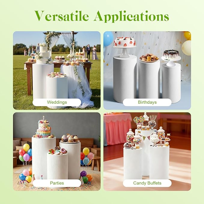 White Cylinder Stands for Party Set of 3 Cylinder Pedestal 3 Sizes(19.68/21.65/23.62Inch) Load Capacity 44-66lbs Pedestal Display for Weddings, Birthday Parties