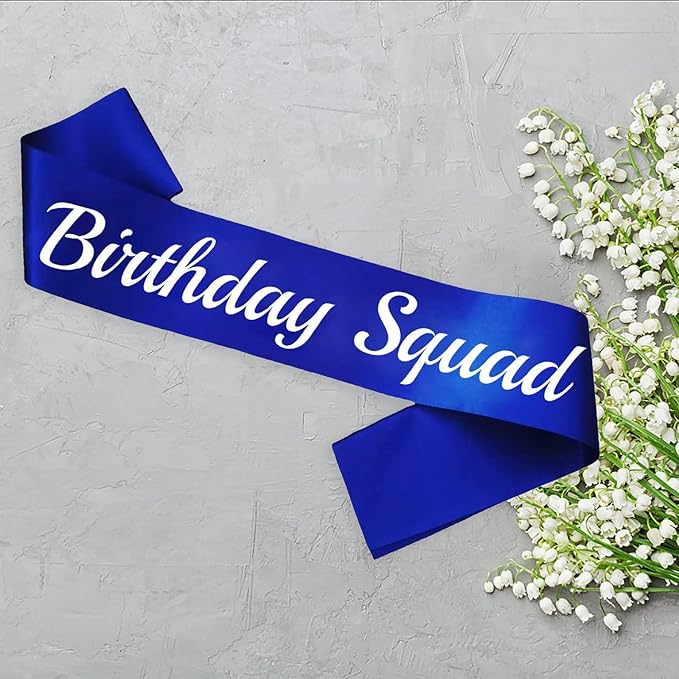 10 Pcs Birthday Squad Sash for Men or boys 16th, 18th 21st 30th 40th 50th 60th or Any Other Bday Party Supplies Decorations (Blue+White)