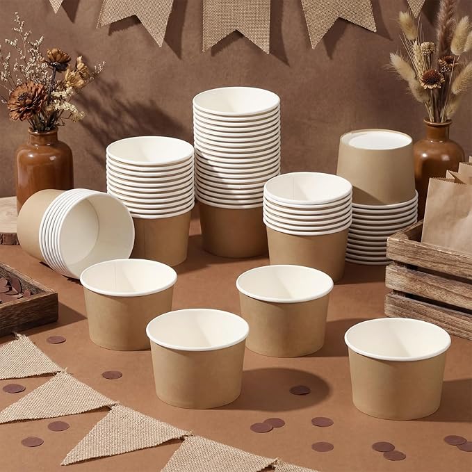 Jingmore Paper Ice Cream Cups 9oz Colored Disposable Dessert Bowls for Hot or Cold Party Food Cups for Birthday Baby Shower Easter Party Supplies(Brown,60 Pcs)