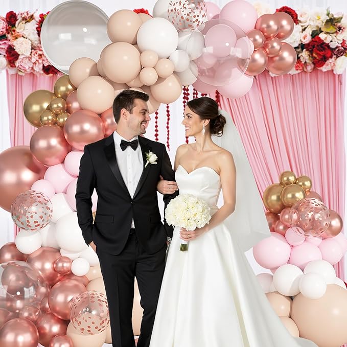 Ouddy Party 149Pcs Rose Gold Balloon Arch Garland Kit Different Sizes 18 12 10 5Inch, 6Pcs 18” Clear Nude Pink White Metallic Confetti Balloons for Wedding Baby Shower Girl Birthday Party Decorations