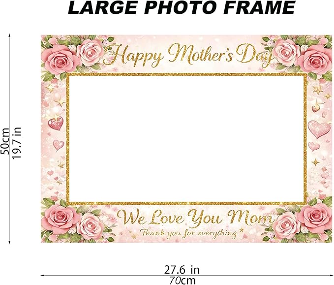 Mother's Day Decorations Photo Booth Props with Large Frame, 23 PCS Pink Floral Mother's Day Party Supplies, Best Mom Ever Celebration Backdrop, Selfie Props for Mother's Day Party & Brunch