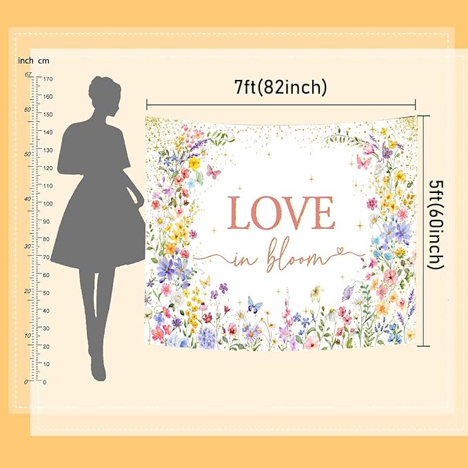 Mocsicka Love in Bloom Backdrop - Wildflower Baby Shower Backdrop, Wildflower Bridal Shower Decorations, Pink for Girls Birthday Baby Shower Party Supplies Banner (Pink, 7x5ft(82"x60"))