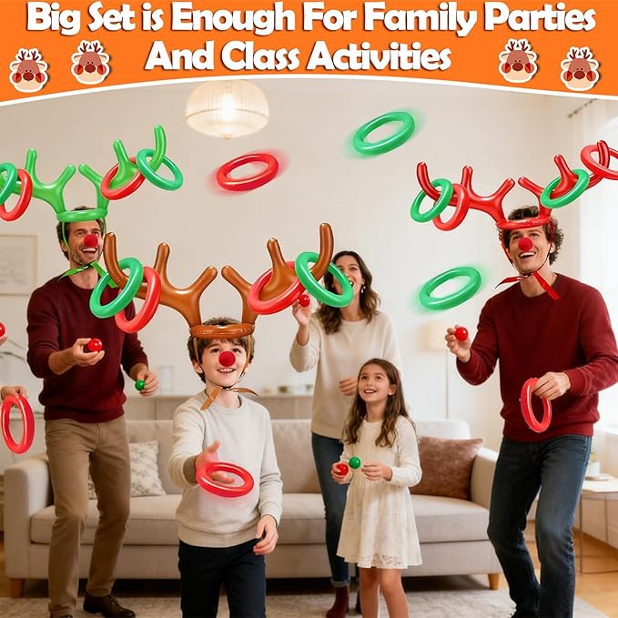 3 Pack Easter Inflatable Easter Games Set, 18 Pieces Inflatable Reindeer Antler Ring Toss Party Game for Kids Adults Family, Indoor Outdoor Ring Toss Toys Gifts Easter Party Favors Carnival Games