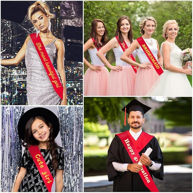 4pcs Red Sashes Happy Birthday Sash Bride Sash Bachelorette Party Homecoming Queen Sash Its My Birthday Sash Prom Sashes For Pageants Red Birthday Sashes For Senior Night, Sorority, Make Your Own Sash