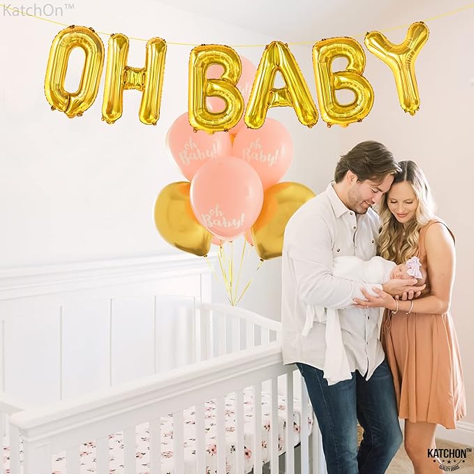 KatchOn, Gold Oh Baby 10pc Balloon - 16 Inch for Gender Reveal, Baby Shower Decorations, Backdrop Sign, Gold Letter Balloons