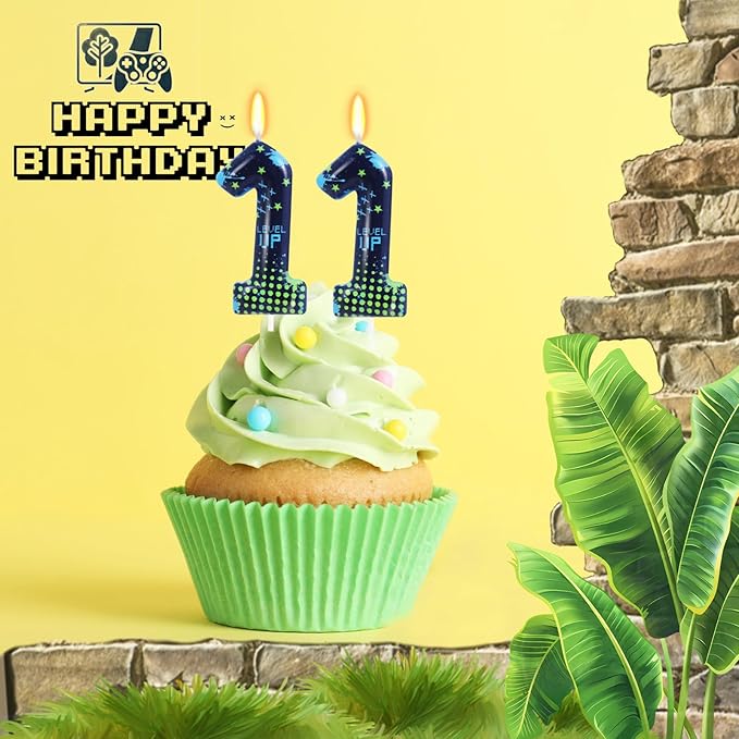 STG Birthday Candles for Boys - Number 11 Candle for Video Game Birthday Cake Topper, Fort Battle Level Up Game Themed Birthday Party Supplies (Number 11)