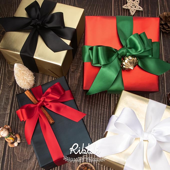 Ribbli Double Faced White Satin Ribbon,1” x Continuous 25 Yards,Use for Bows Bouquet,Gift Wrapping,Floral Arrangement