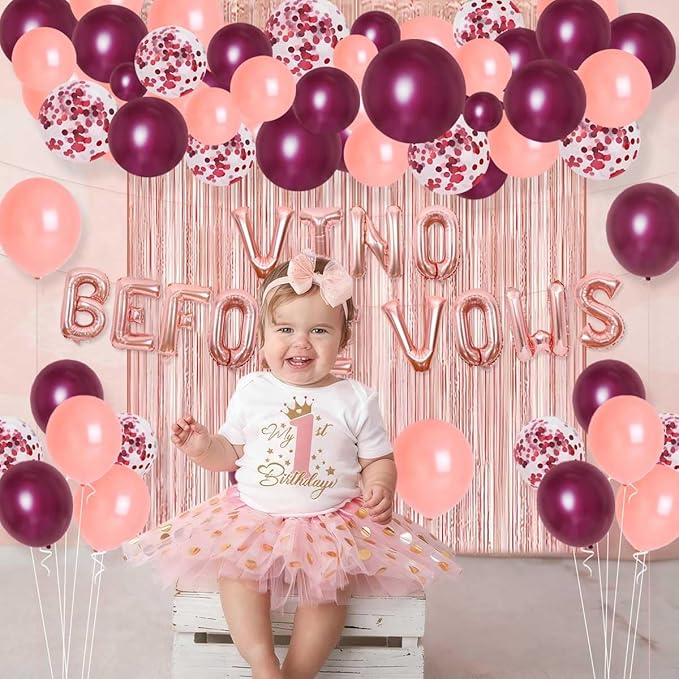 Vino Before Vows Balloon Banner Wine Theme Bachelorette Party Decorations, Balloon Tinsel Foil Fringe Curtain for Bridal Shower Engagement Bachelorette Party Decorations Supplies
