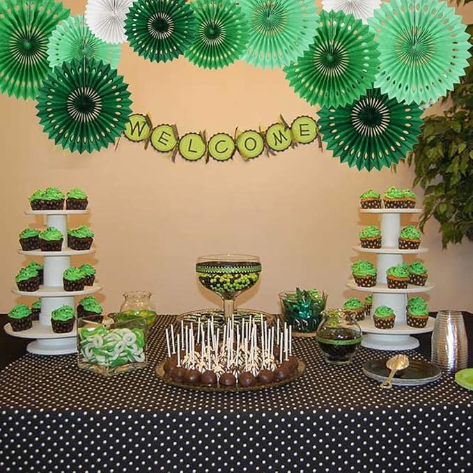 BEISHIDA Green White Party Decoration Hanging Honeycomb Round Paper Fans Kit for Theme Birthday Baby Shower Summer Forest Patrick's Irish Backdrop Party Supplies(11packs)