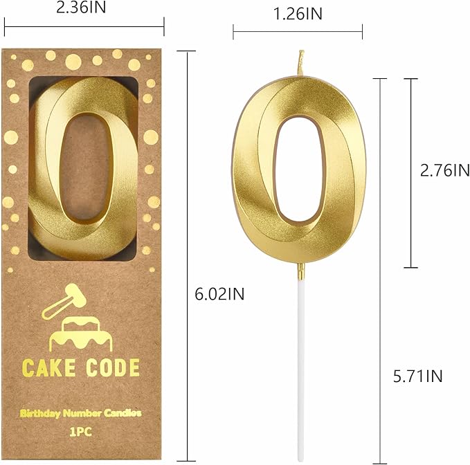 2.76 Inch Diamond Gold 0 Number Birthday Candles, Gold Number Candles, Cake Number Candles, Party Celebration