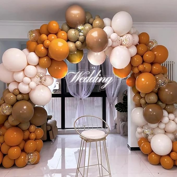 MEBAY Fall Thanksgiving Balloon Arch Kit, 155 Pcs Boho Brown Orange White Balloons Garland for Baby Shower Autumn Birthday Party Decorations
