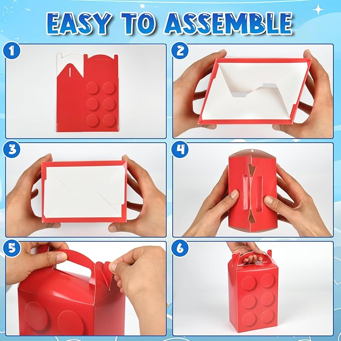 DjinnGlory 24-Pack Building Blocks Party Favor Treat Boxes, Cute Small Gable Boxes for Kids Birthdays Party, Classroom Gifts and Small Business 7.38x4.92x3.55 Inches
