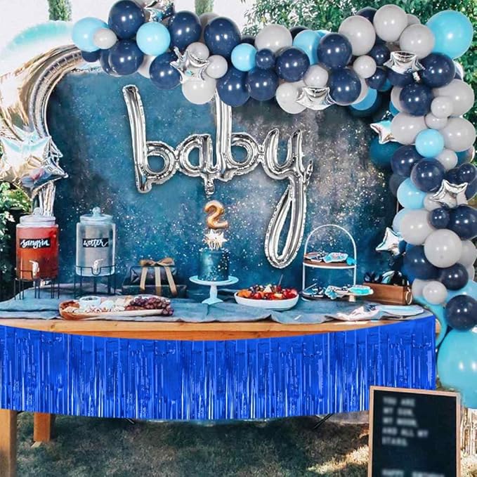 BEISHIDA 3 Packs Metallic Foil Fringe Garland Blue Wall Hanging Tinsel Fringe Banners for Valentine New Year Floats Bridal Shower Wedding Birthday Halloween Holiday Party Decoration(30 Feet)