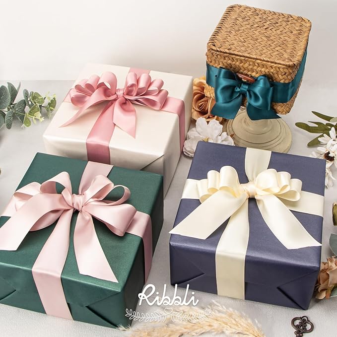 Ribbli Vanilla Double Faced Satin Ribbon,1-1/2” x Continuous 25 Yards,Use for Craft Bows Bouquet, Gift Wrapping, Wedding Decoration, Floral Arrangement