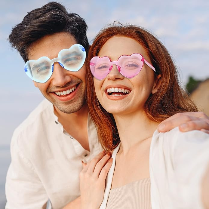 REHALY Valentine's Day Gifts - 16pcs Heart Shaped Rimless Sunglasses in Colorful Pink and Blue