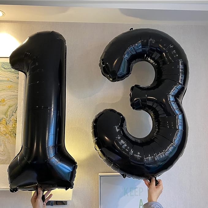 Black 13 Number Balloons Big Giant Jumbo Large Number 13 Foil Mylar Balloon for Boy 13th Birthday Party Decorations