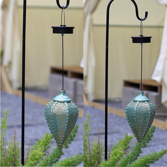 Solar Outdoor Lanterns- Hanging Lights, Set of 2 Moroccan Style Garden Party Decorative Rechargeable Lantern, Hurricane Lamps are Great for Front Porch, Patio and Yard