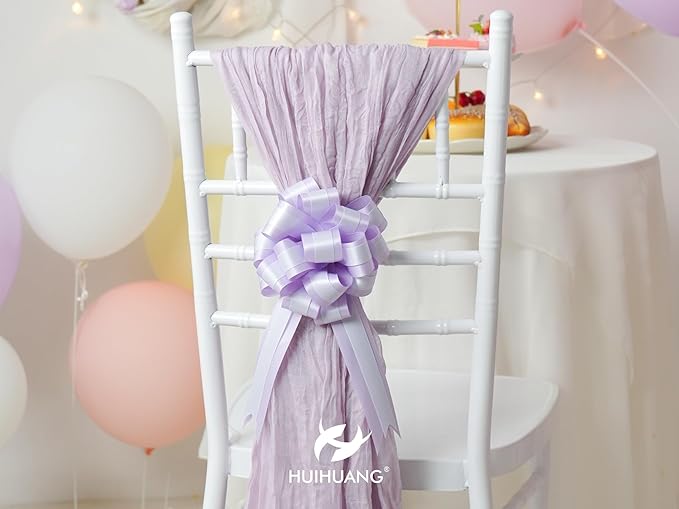 HUIHUANG Purple Bows for Gift Wrapping 6" x 10" Lilac and Purple Double Layer Satin Pull Bows 12 PCS Gift Bow for Presents, Easter Gift Basket, Gift Box, Birthday Wedding Party Decor
