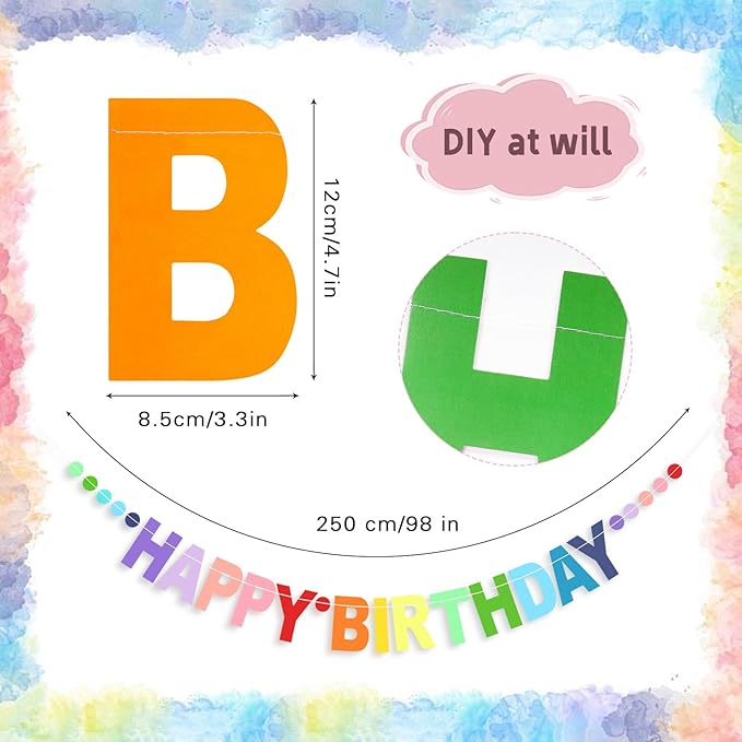 Pre-strung Happy Birthday Banner Sign, Personalized Letters Birthday Garland, Colorful Circle Dots Hanging Decorations for Women Men Kids Boys Girls Party Backdrop Decorations Supplies