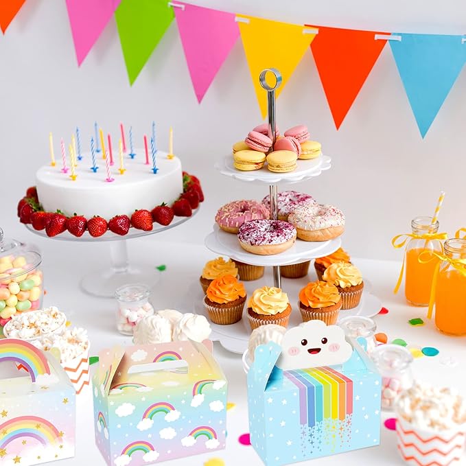 Tevxj 24 Pack Rainbow Party Favor Boxes Cloud Birthday Treat Bags Pastel Rainbow Theme Candy Goodies Valentine's Day Gift Box for Kids Girl Baby Shower Birthday Party Decorations Supplies