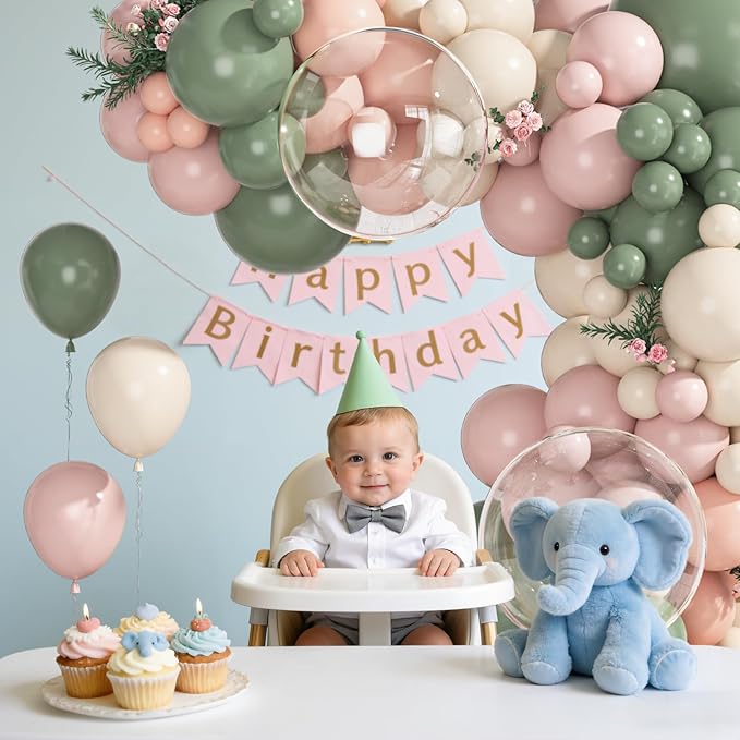 Ouddy Party 149Pcs Pink and Sage Green Sand Balloon Garland Kit Different Sizes 18 12 10 5Inch, 6Pcs 18” Clear Balloons for Baby in Bloom Baby Shower Wedding Birthday Gender Reveal Party Decorations