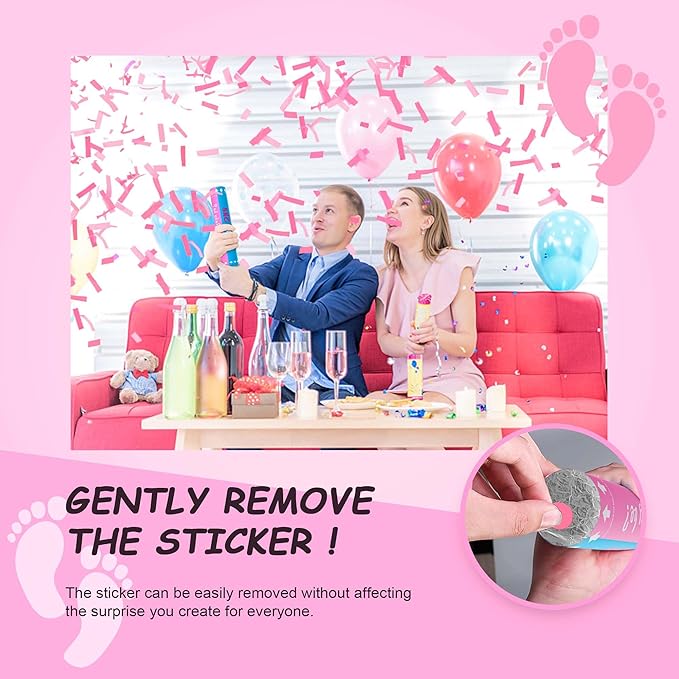 POPUPARTY 2 Pack Gender Reveal Confetti Cannon | No Powder Confetti Poppers | Ideal for Baby Girl Gender Reveal Decoration (2 Pink)