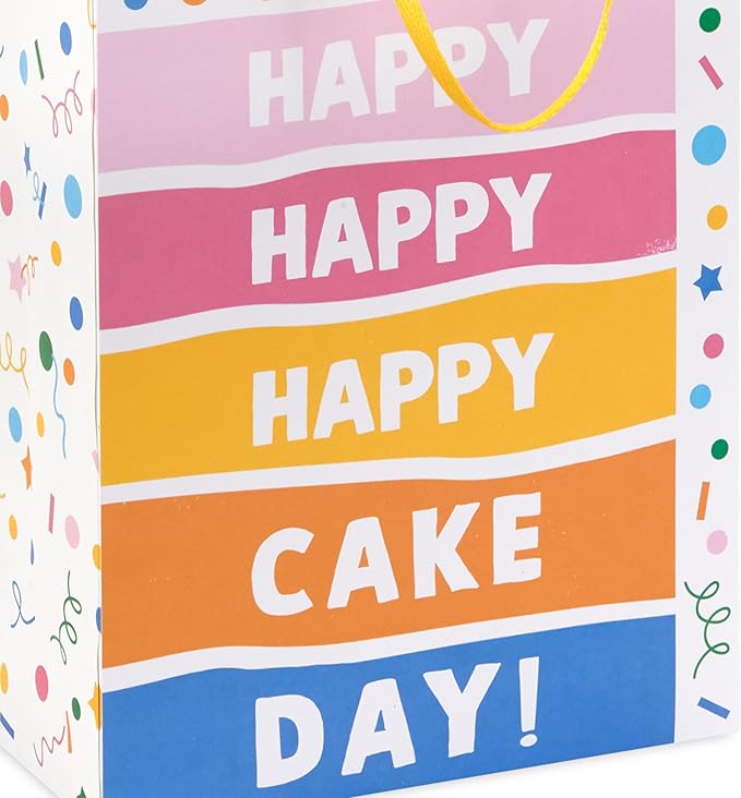 Birthday Hallmark 9" Medium Gift Bag with Tissue Paper (Happy Cake Day, Colorful Confetti) for Kids, Coworkers, Friends