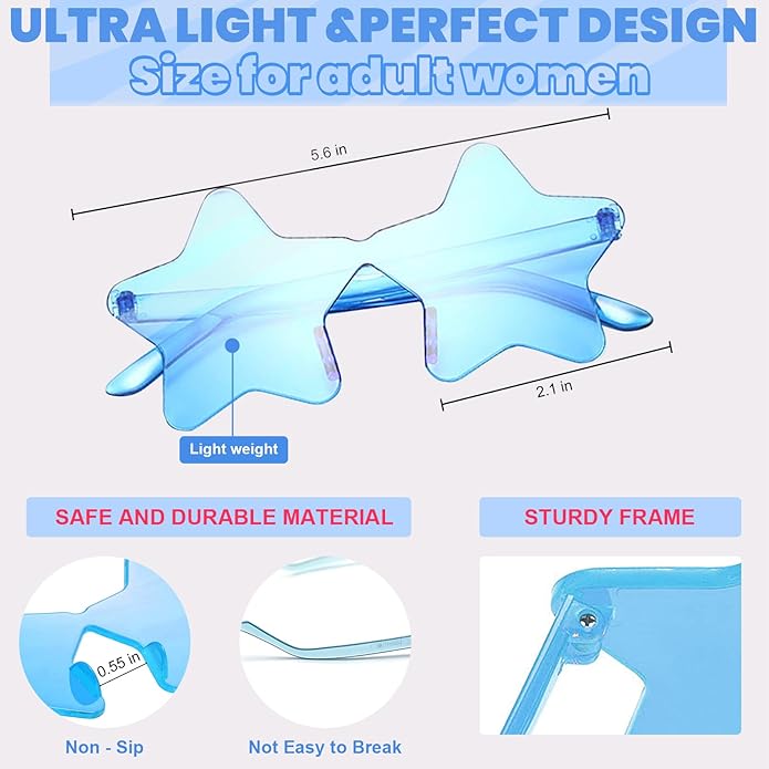 9 Pack Star Sunglasses, Colorful Rimless Star Shaped Glasses, Unisex Party Favors Supplies for Beach, Pool, Outdoors
