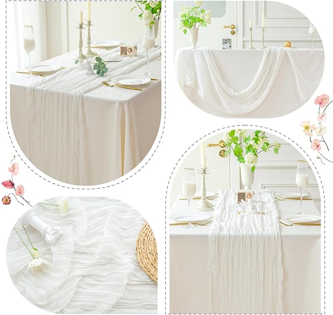 Sioloc Ivory White Cream Cheesecloth Table Runner 120'' x 35'', Spring Easter Decor Soft Gauze Boho Wedding Table Decor for 10ft Table Birthday Party, Baby Shower, Bridal Shower, Home & Event Decor