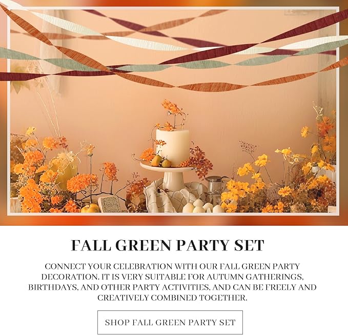 NICROLANDEE 8 Rolls Orange Burgundy Green Crepe Paper Streamers for Wedding, Birthday, Baby Shower, Bride Shower, Fall Decor, Garden Party, Woodsy Party Decorations