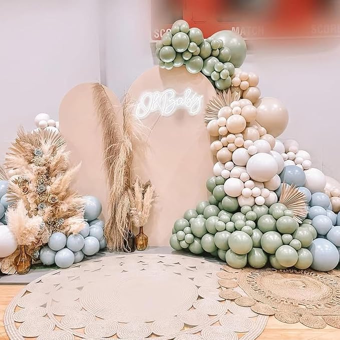 Jobkoo Sage Green Dusty Blue Balloons, 12 Inch Retro Slate Light Blue Olive Green White Sand Beige Nude Eucalyptus Latex Balloon for Boho Rabbit Birthday Wedding Toy Baby Shower Woodland Party Decor