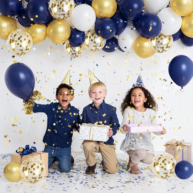 Zesliwy Navy Blue Gold Confetti Balloons Set,50pcs 12inch Royal Dark Blue Metallic Gold White Latex Balloons with Ribbon for Birthday Wedding Graduation 2026 Bridal Shower Party Decorations