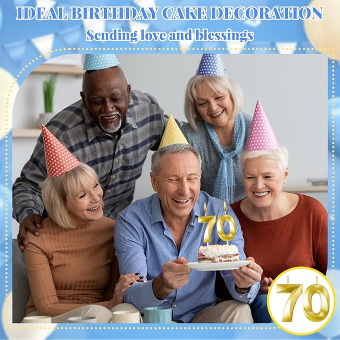 70th Birthday Candles for Cake,Birthday Decorations for Him Her,Number Candles for Cake Toppers Party Anniversary