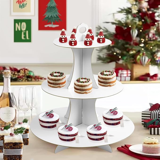 Soleebee 3-Tier Round Cupcake Stand, Cardboard Cupcake Tower, Dessert Cup Cake Stand Tower for Birthday Wedding Party Decoration, Cupcake Tier Stand 2 Set (White)