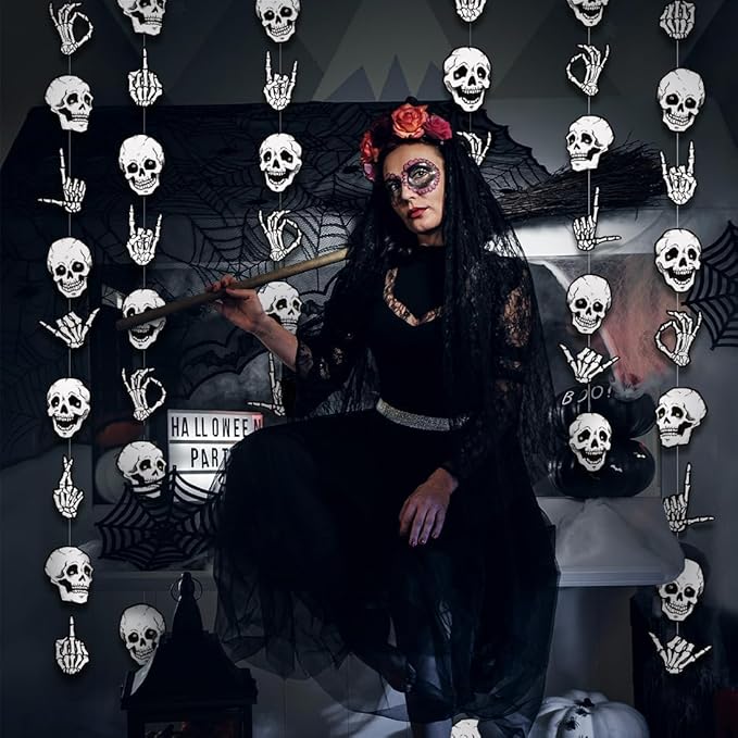 Cheerland Halloween Garland Skull Party Decorations Skeleton Finger for College Banner Spooky Garlands Adult Skeleton Birthday Party Decoration Haunted House Streamers Hanging Teen Dorm Decor 6 Pcs
