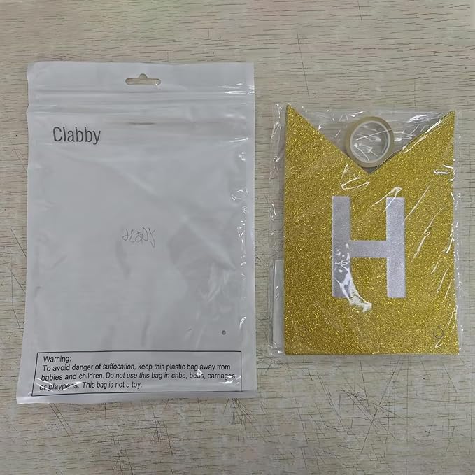 Clabby Glitter Gold Happy Birthday Banner with Shiny Letters Happy Birthday Shiny Glitter Hanging Signs Bunting for Party Supplies Hanging Backdrop Decoration