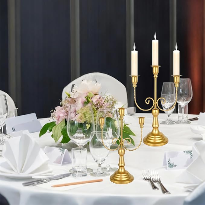 8 Pcs Gold Candelabra 12 Inch 3 Arm Metal Candle Stand Wedding Candlestick Holder for Table Centerpieces Wedding Birthday Holiday Theme Party