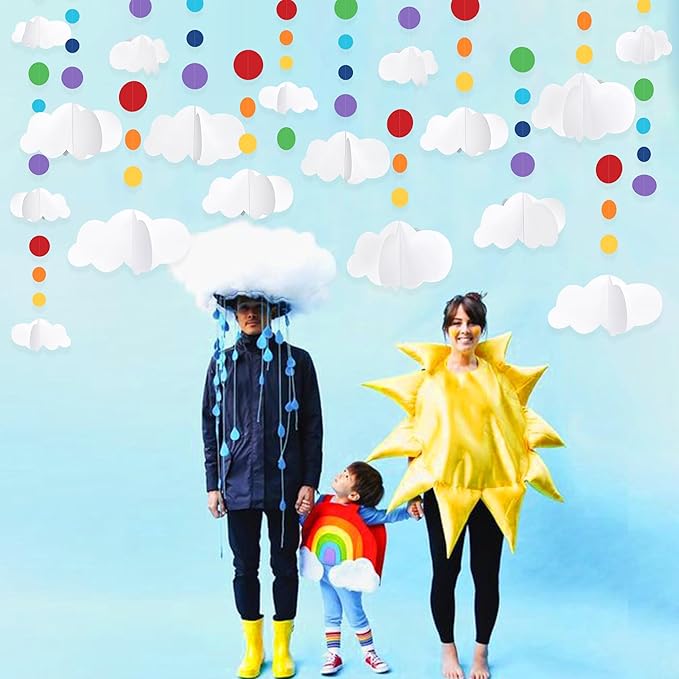 3D Cloud Decorations Rainbow Circle Dots Clouds Hanging Colorful Garland Streamer Cutout for Birthday Baby Shower Wedding Carnival Party Supplies Nursery Kids Room Classroom Ceiling Wall Art Decor