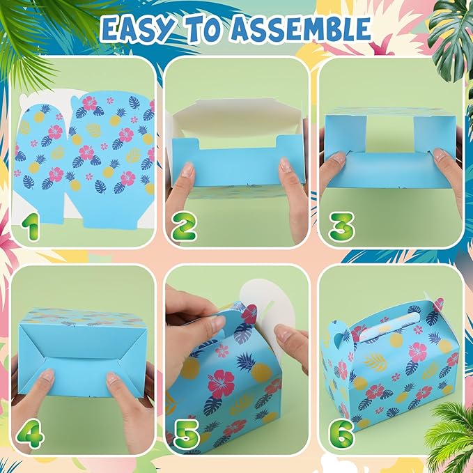 Marspark 24 Pack Hawaii Cartoon Birthday Party Supplies, Paper Gift Boxes, Cartoon Candy Treat Boxes for Birthday Party Decorations(Hawaii Pattern)