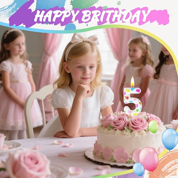 Paint Birthday Candles, Art Paint Party Decoration Supplies, Birthday Number Candles for Cake Topper (Multicolour, Number 1)