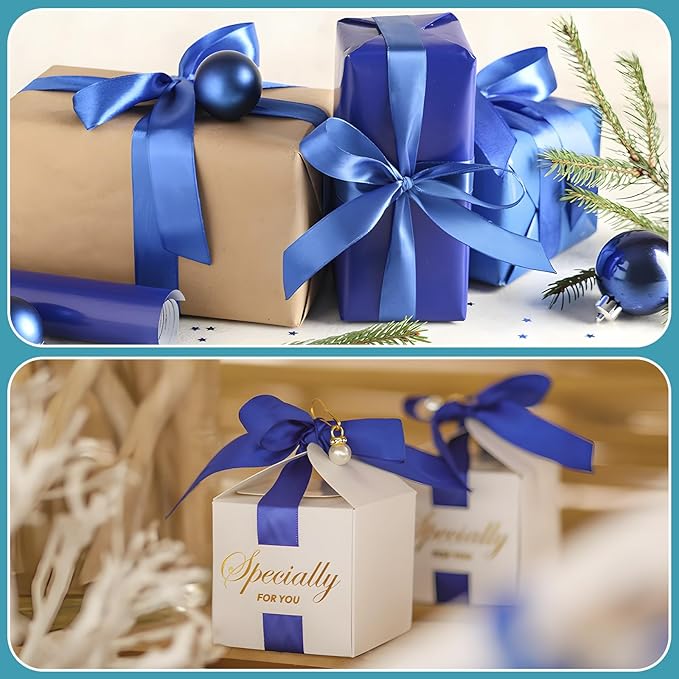 LIUYAXI Blue Satin Ribbon 1-1/2 Inch x 6 Rolls Total 60 Yards Use for Gift Wrapping, Flower Bouquets, Hair Bows, Wedding, Invitation Cards, Christmas
