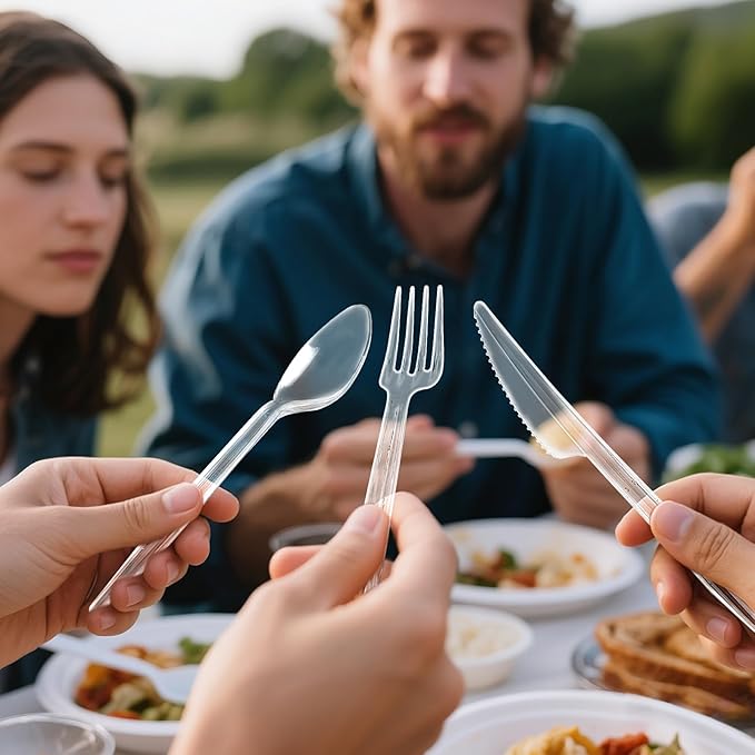 EcoDispose 350 Count Heavy Duty Disposable Silverware, BPA-Free Plastic Cutlery Set - 200 Forks, 100 Spoons, 50 Knives for Parties, Weddings, Catering & Daily Use