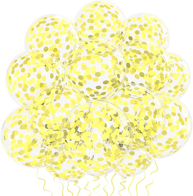 25 Pcs Yellow Confetti Balloons, 12 Inch Thickened Clear Latex Balloon with Confetti Inside for Birthday Party Baby Shower Aniversary Engagement Bridal Shower Decorations Supplies (Yellow Confetti)